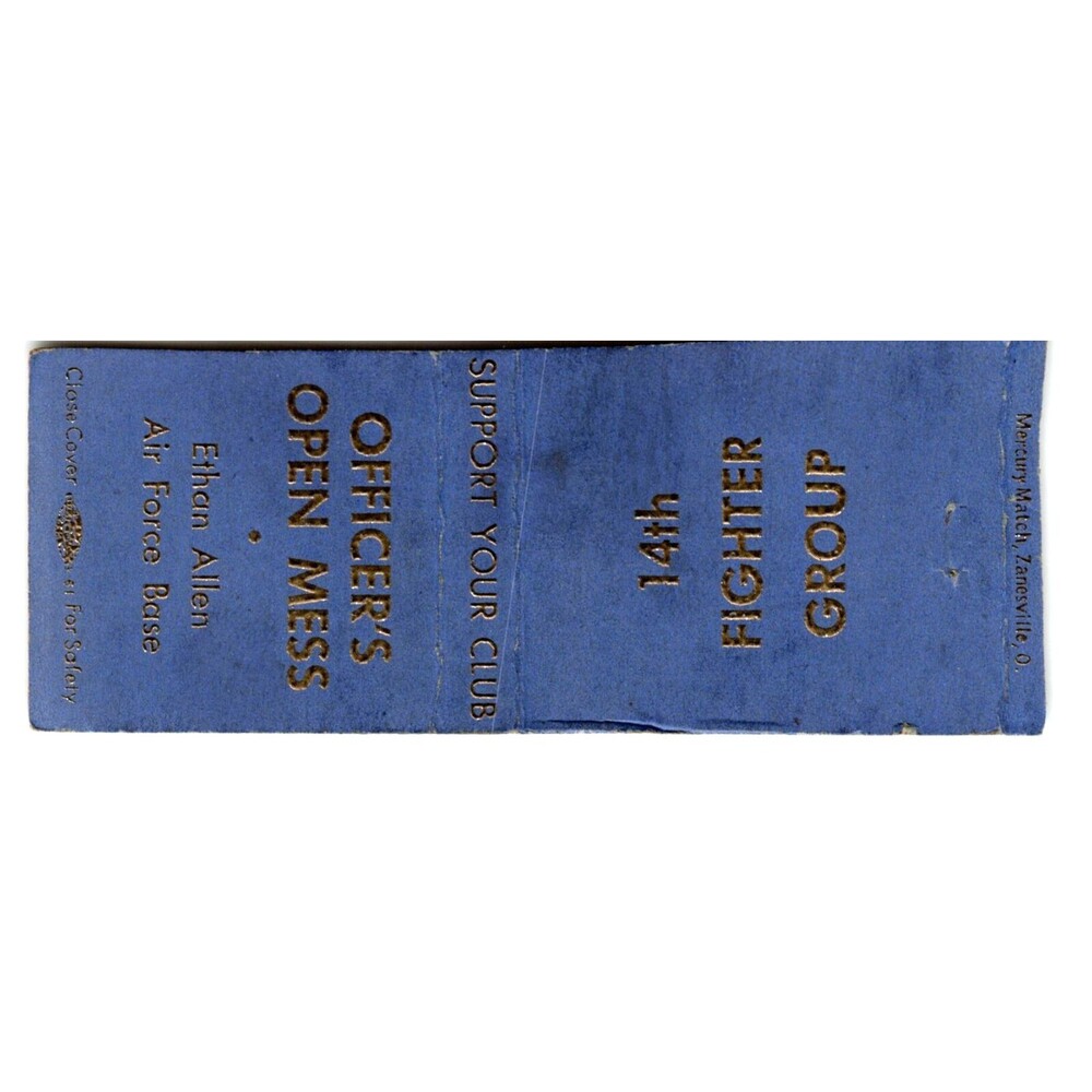 US Army Air Force Officers 14th Fighter Military Airplane Matchbook Cover 1940's
